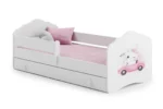 Детско легло FALA с парапет и чекмедже с различни мотиви (160 х 80 см, cat with car)