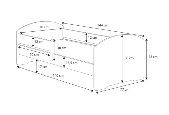 Единично легло Max с парапет и чекмедже (140 х 70 см) - Image 4